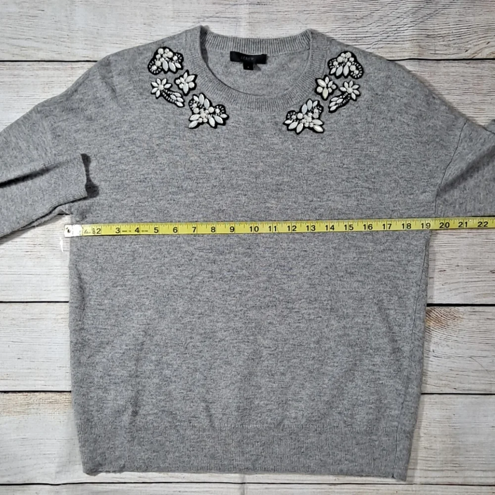J. Crew Grey Wool Opal-Embellished Sweater